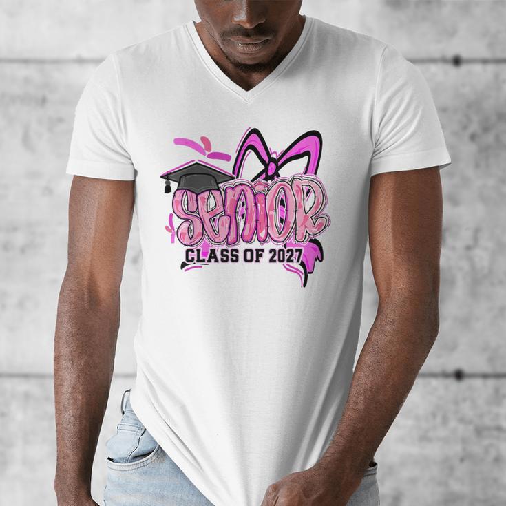 Senior 2027 Class Of 2027 Coquette Girl Pink Graduation 2027 Men's V-Neck T-Shirt