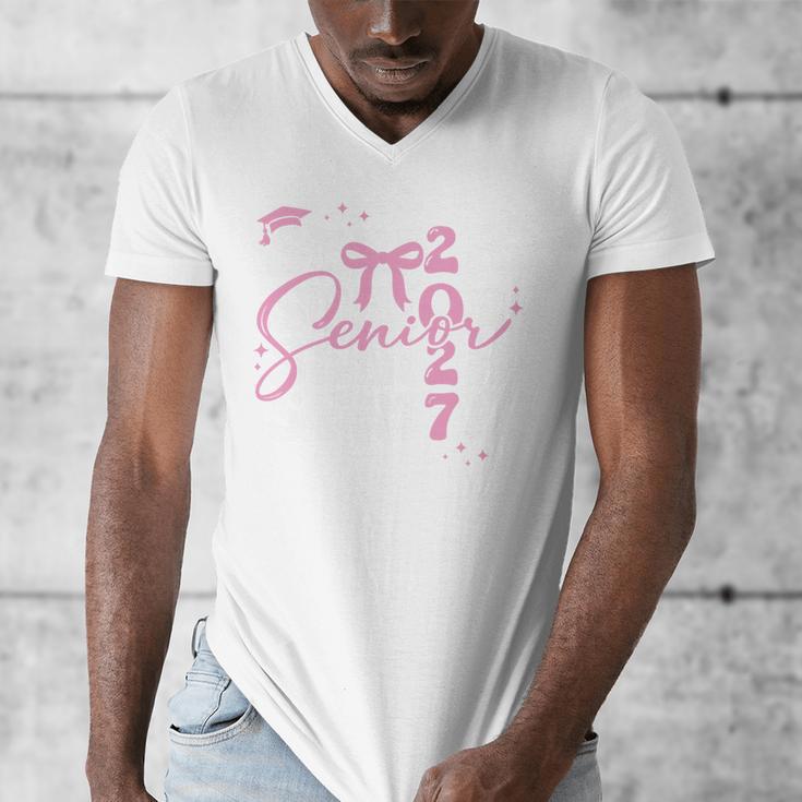 Senior 2027 Class Of 2027 Coquette Pink Bow Graduation 2027 Premium Tri-Blend Men's V-Neck T-Shirt