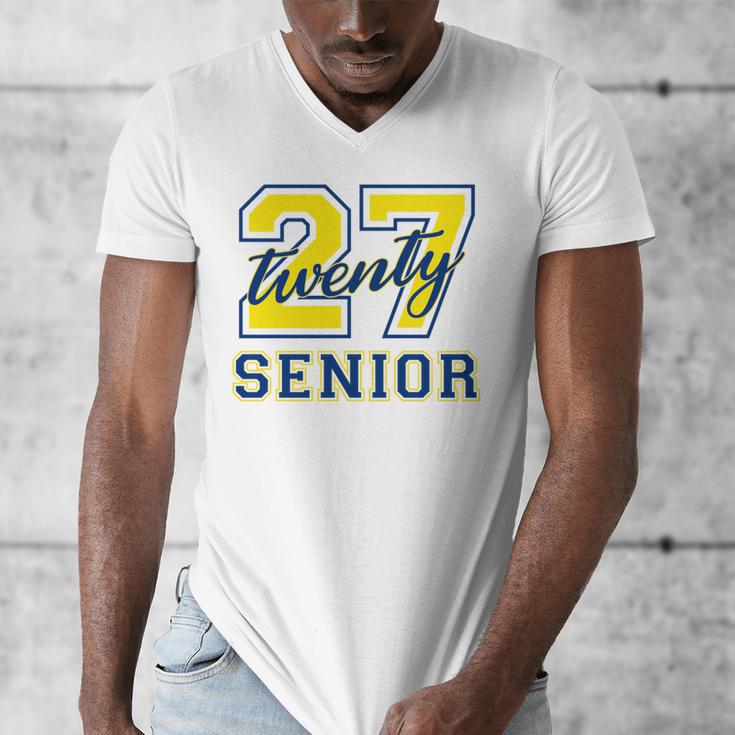 Senior Class Of 2027 Graduation Yellow And Blue On The Back Premium Tri-Blend Men's V-Neck T-Shirt