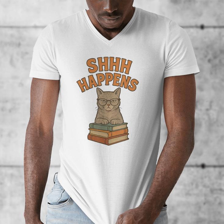 SHHH Happens Librarian Cat Books Library Men's V-Neck T-Shirt