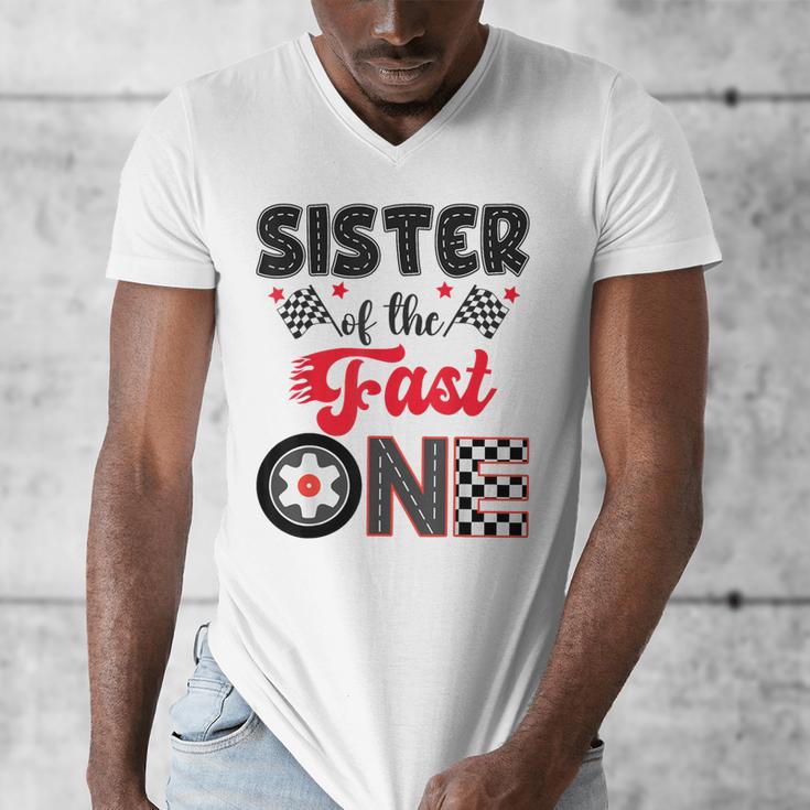 Sister Of The Fast One Car Racing Dad 1St Birthday Boy Men's V-Neck T-Shirt