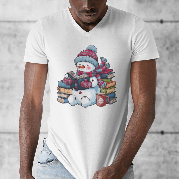 Snowman Reading Book Lovers Christmas Bookworm Librarian Men's V-Neck T-Shirt Snowman Reading Book Lovers Christmas Bookworm Librarian Men's V-Neck T-Shirt