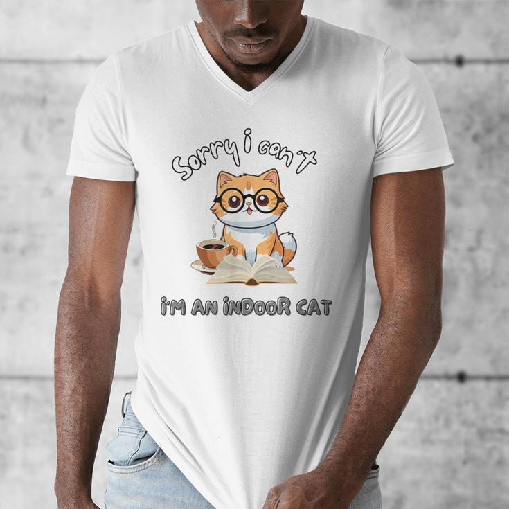 Sorry I Can't Indoor Cat Top For Introvert With Coffee Book Men's V-Neck T-Shirt Sorry I Can't Indoor Cat Top For Introvert With Coffee Book Men's V-Neck T-Shirt