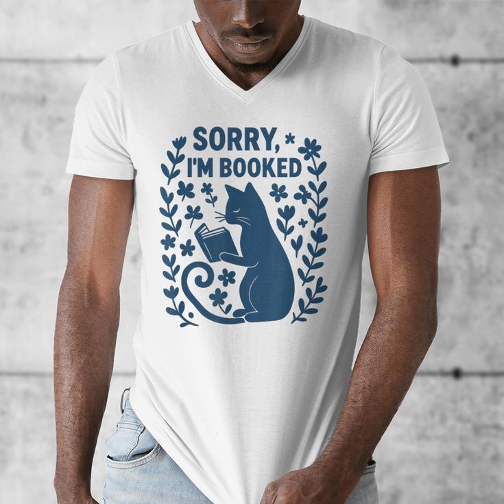 Sorry I'm Booked Cat Reading Book Boho Flowers Vintage Men's V-Neck T-Shirt