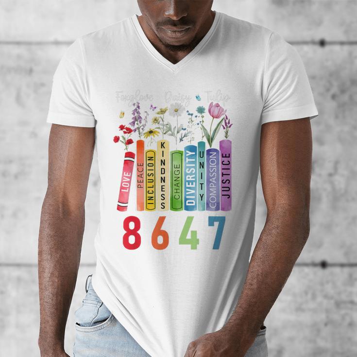 Subtle Floral Foxglove Daisy Tulip Book Lover Men's V-Neck T-Shirt