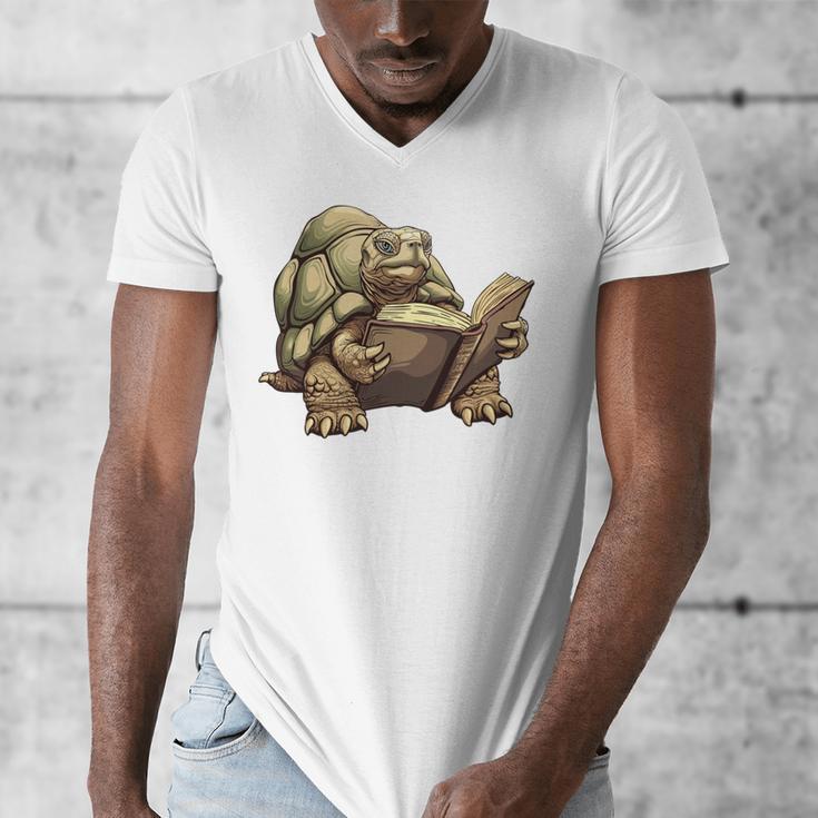 Sulcata Tortoise Reading A Book Men's V-Neck T-Shirt