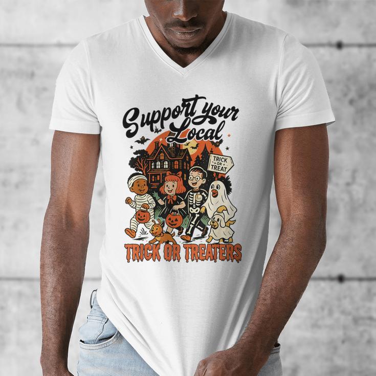 Support Your Local Trick Or Treaters Retro Spooky Nostalgia Men's V-Neck T-Shirt