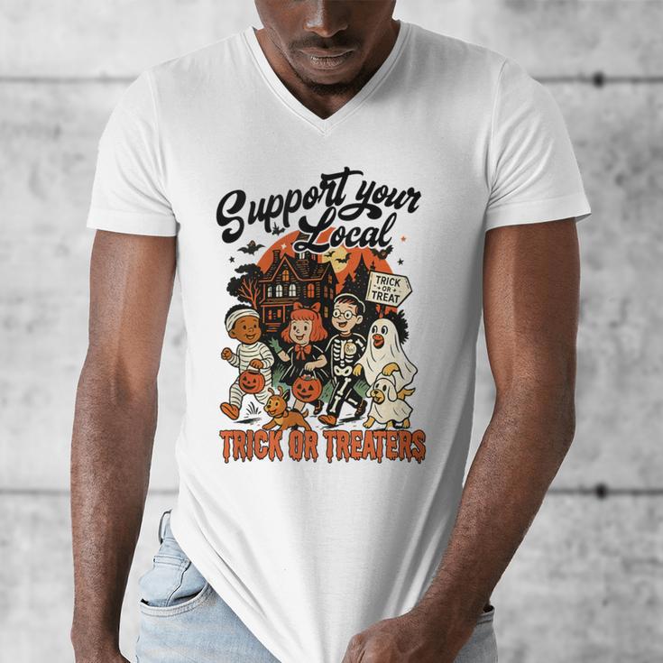 Support Your Local Trick Or Treaters Retro Spooky Nostalgia Men's V-Neck T-Shirt
