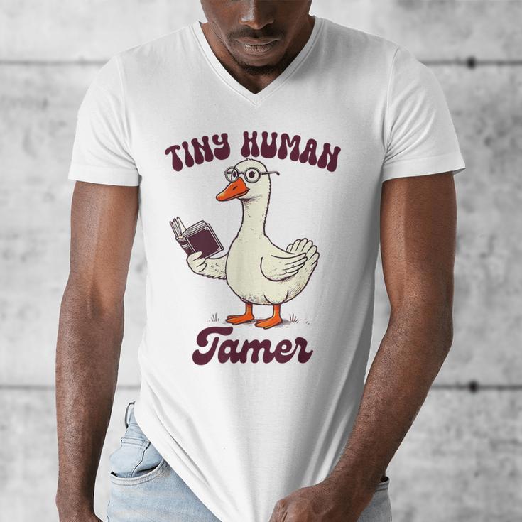 Teacher Silly Goose Reading Book Teaching Tiny Human Tamer Men's V-Neck T-Shirt