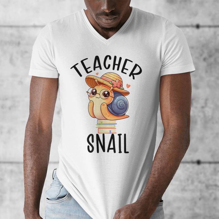 Teacher Snail With Glasses On Books Cute Pre-K Kindergarten Men's V-Neck T-Shirt
