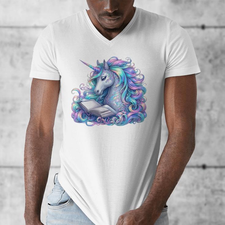 Unicorn Reading For Book Lovers Readers Men's V-Neck T-Shirt