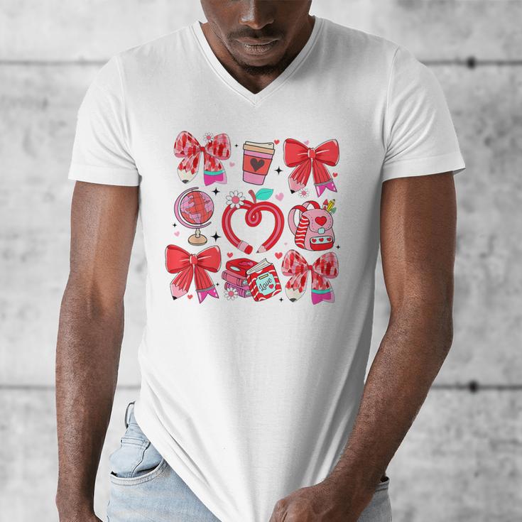 Valentine Teacher Coquette Bow Pencil Heart Book Girl Women Men's V-Neck T-Shirt Valentine Teacher Coquette Bow Pencil Heart Book Girl Women Men's V-Neck T-Shirt