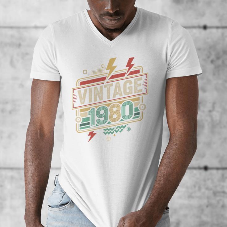 Vintage 1980 Retro Badge Decade Nostalgia Graphic Emblem Premium Tri-Blend Men's V-Neck T-Shirt