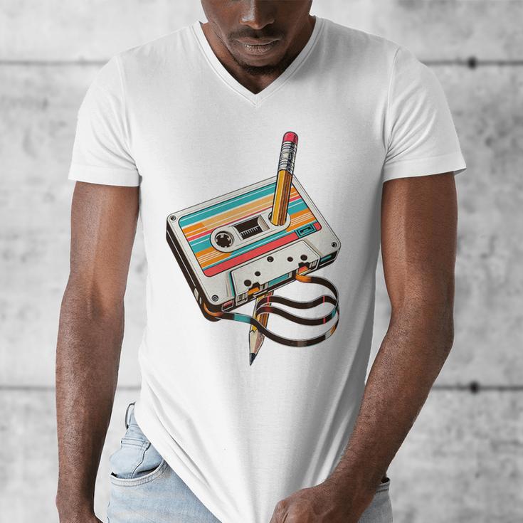 Vintage Cassette Tape And Pencil Nostalgia Party 70s 80s 90s Premium Men's V-Neck T-Shirt Vintage Cassette Tape And Pencil Nostalgia Party 70s 80s 90s Premium Men's V-Neck T-Shirt