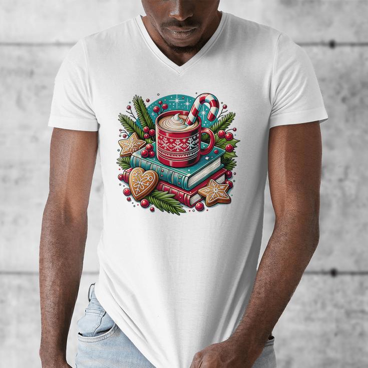 Vintage Cozy Winter Hot Cocoa Books Gingerbread Book Lovers Men's V-Neck T-Shirt