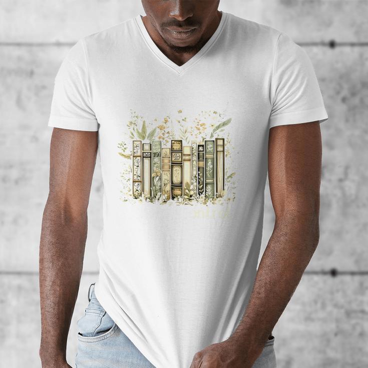 Vintage Floral Bookshelf I Have No Shelf Control Book Lovers Men's V-Neck T-Shirt