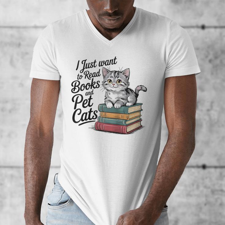 Vintage I Just Want To Read Books And Pet Cats Cat Raglan Baseball Tee Men's V-Neck T-Shirt Vintage I Just Want To Read Books And Pet Cats Cat Raglan Baseball Tee Men's V-Neck T-Shirt