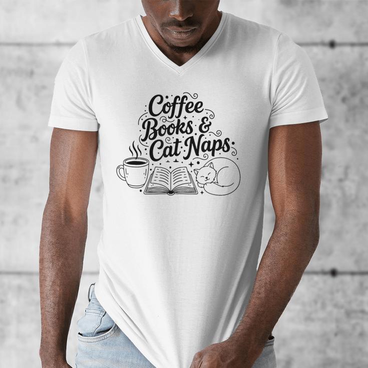 Vintage Retro Coffee Books & Cat Naps Men's V-Neck T-Shirt