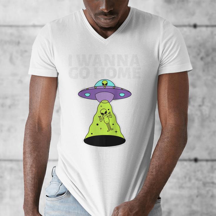 I Wanna Go Home Introvert UFO UAP Flying Saucer Trippy Alien Raglan Baseball Tee Men's V-Neck T-Shirt