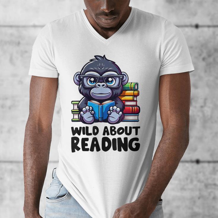 Wild About Reading Book Lover Gorilla Men's V-Neck T-Shirt