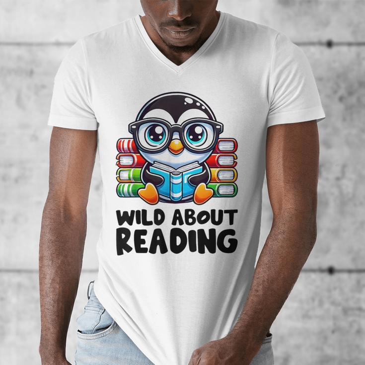 Wild About Reading Book Lover Penguin Men's V-Neck T-Shirt Wild About Reading Book Lover Penguin Men's V-Neck T-Shirt