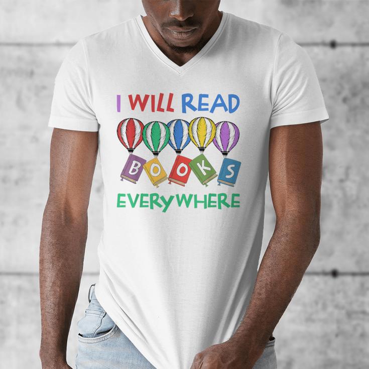 I Will Read Books Everywhere Across America Child Readers Men's V-Neck T-Shirt I Will Read Books Everywhere Across America Child Readers Men's V-Neck T-Shirt