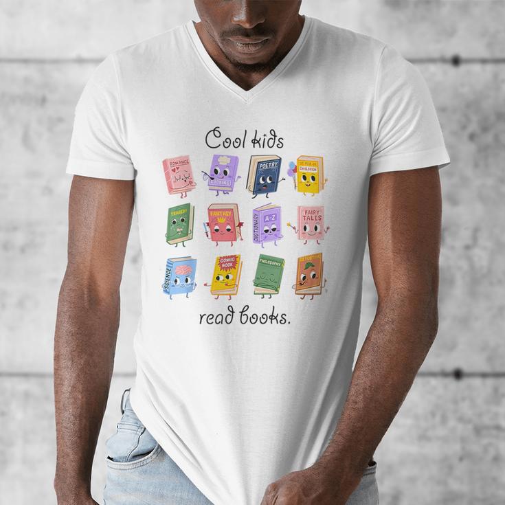 Women Cool Kids Read Books Teacher Back To School Librarian Men's V-Neck T-Shirt
