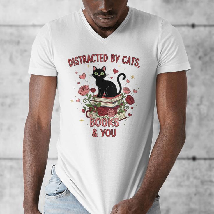 Women's Cat Books Romantic Floral Aesthetic Book Lover Cat Owner Men's V-Neck T-Shirt Women's Cat Books Romantic Floral Aesthetic Book Lover Cat Owner Men's V-Neck T-Shirt
