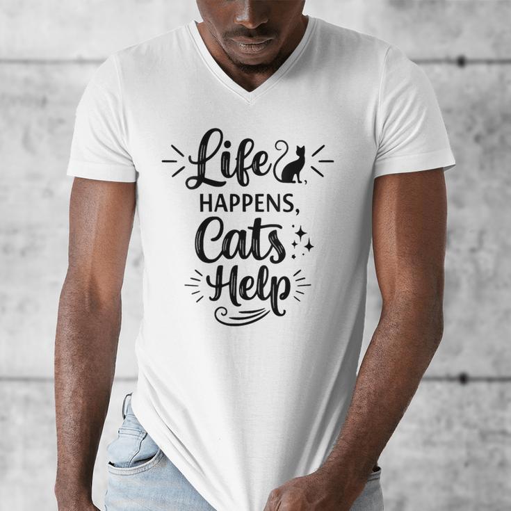 Women's Life Happens Cats Help Cat Lover Cat Moms Cat Dads Men's V-Neck T-Shirt