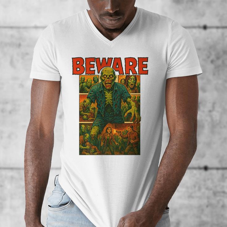 Zombie Tee Horror Movie Poster Vintage Comic Book Graphic Premium Men's V-Neck T-Shirt