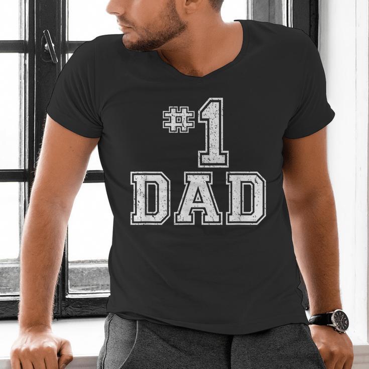 1 Dad Number One Father's Day Vintage Style Men's V-Neck T-Shirt 1 Dad Number One Father's Day Vintage Style Men's V-Neck T-Shirt