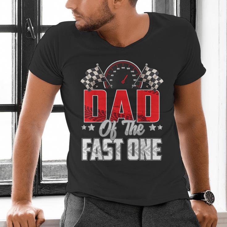 1 Year Old Racing Car Fast One Birthday 1st Family Dad Men's V-Neck T-Shirt