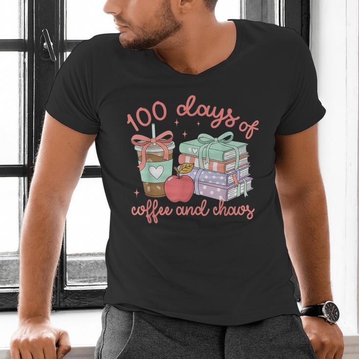 100 Days Of Coffee And Chaos Coquette Bow Book Apple Men's V-Neck T-Shirt 100 Days Of Coffee And Chaos Coquette Bow Book Apple Men's V-Neck T-Shirt