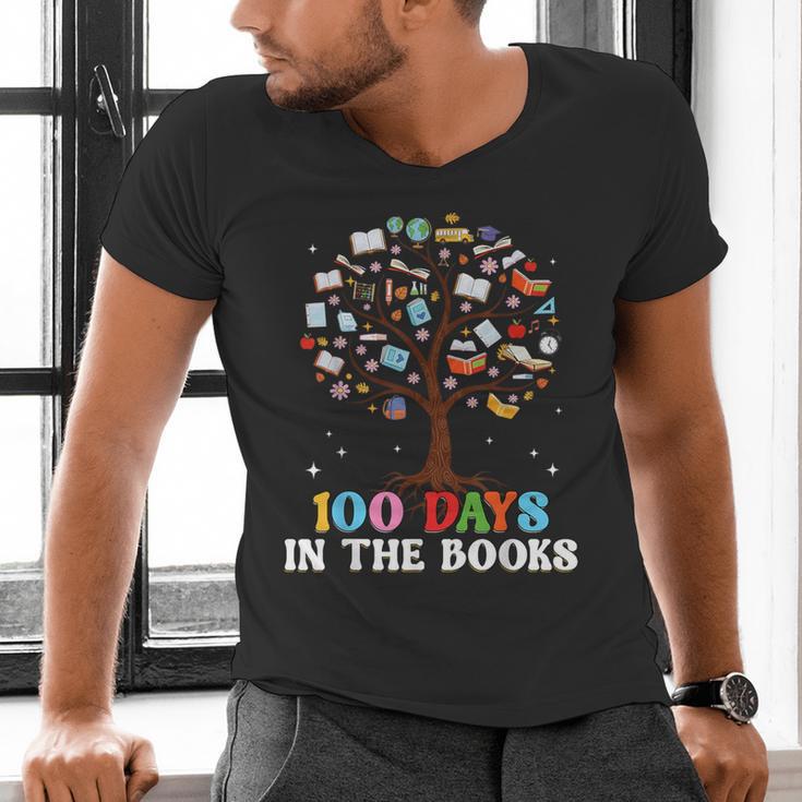 100 Days Of School 100th Day In The Books Reading Teacher Men's V-Neck T-Shirt 100 Days Of School 100th Day In The Books Reading Teacher Men's V-Neck T-Shirt