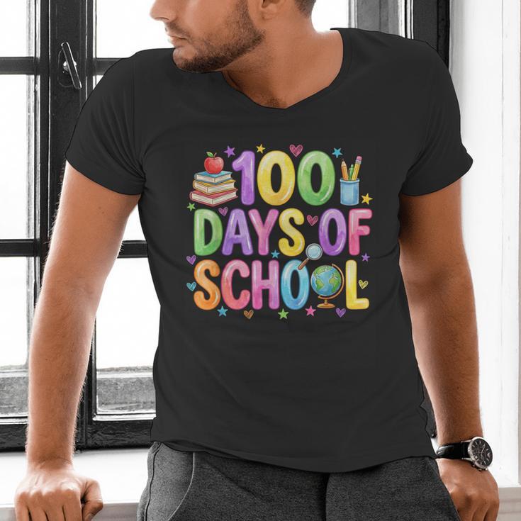 100 Days Of School Book Pencil Teachers Girls Kids 100th Day Men's V-Neck T-Shirt