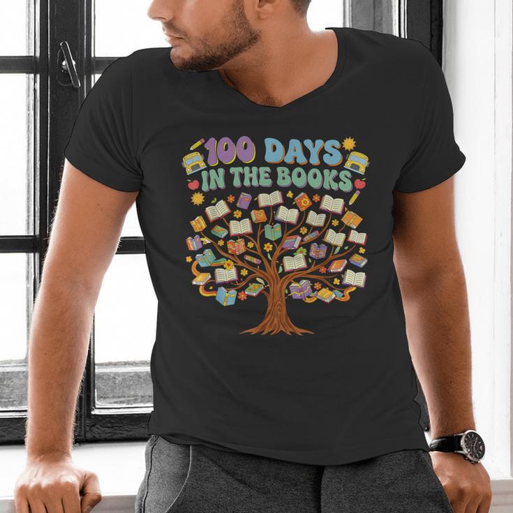 100 Days Of School 100 Days In The Books English Teacher Men's V-Neck T-Shirt