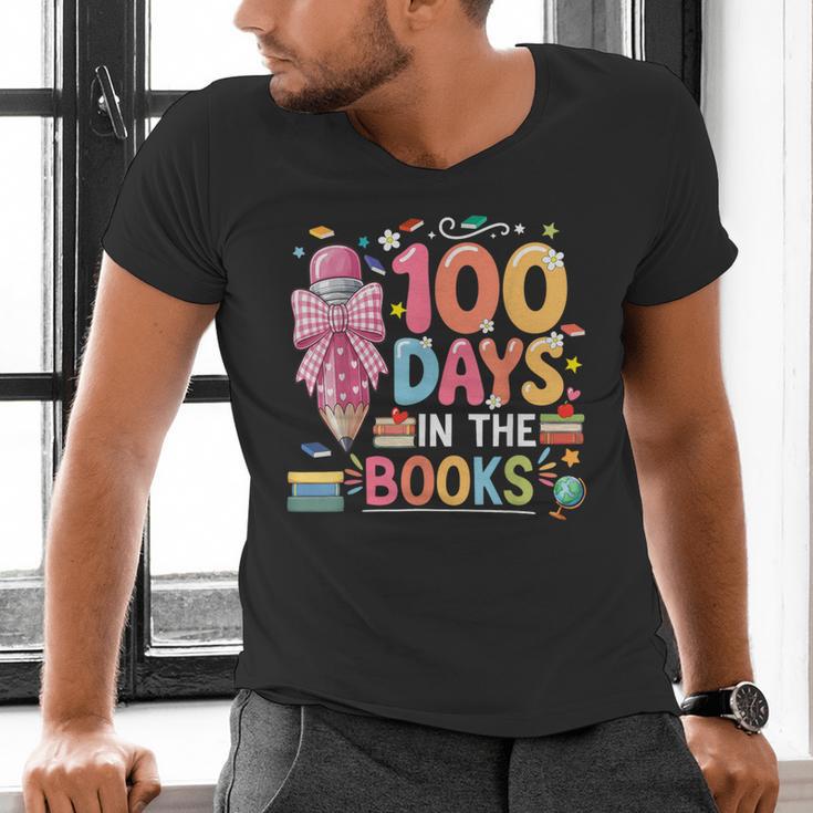 100th Day Of School Teacher Floral 100 Days In The Books Men's V-Neck T-Shirt 100th Day Of School Teacher Floral 100 Days In The Books Men's V-Neck T-Shirt