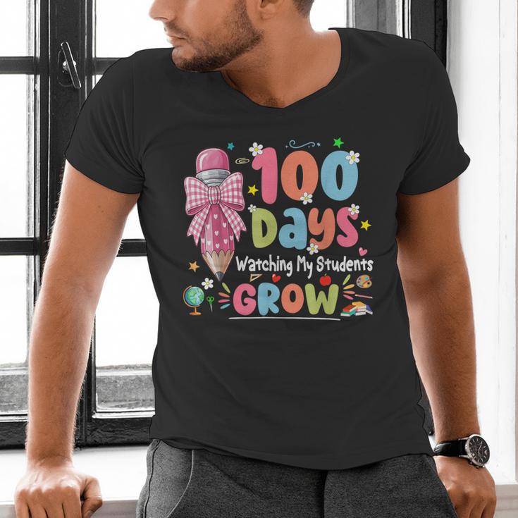 100th Day Of School Teacher Women Floral Books Men's V-Neck T-Shirt