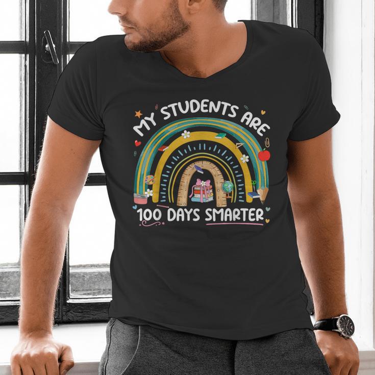 100th Day Of School Teachers Students Women Floral Books Men's V-Neck T-Shirt