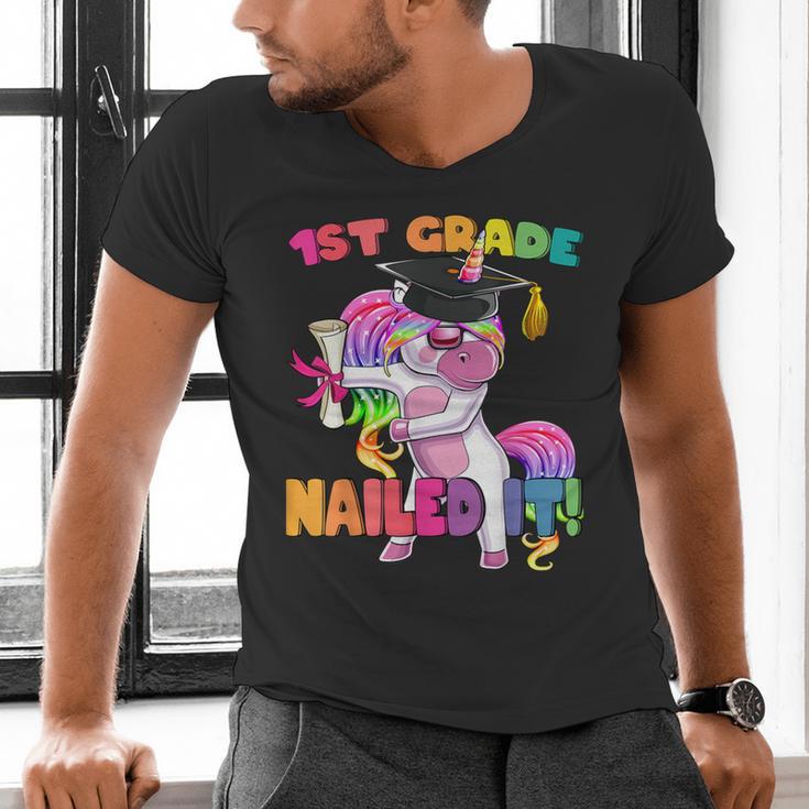 1st Grade Nailed It Flossing Unicorn Graduation Shirt Men's V-Neck T-Shirt