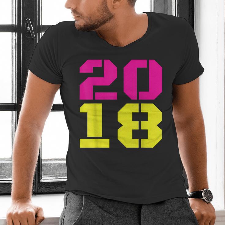 2018 Big Neon Numbers For The New Year Or Graduation Men's V-Neck T-Shirt