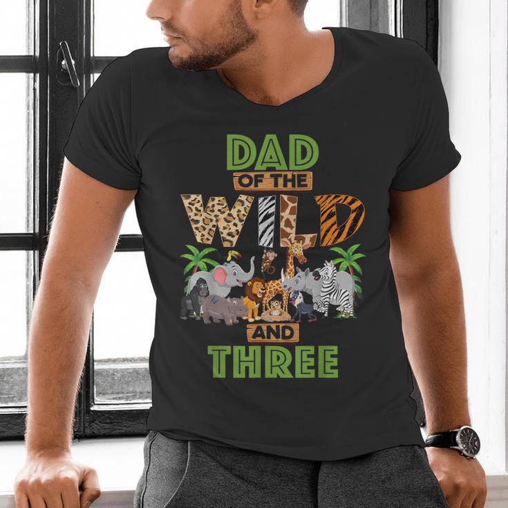 3rd Birthday Zoo Safari Jungle Dad Of The Wild And Three Men's V-Neck T-Shirt 3rd Birthday Zoo Safari Jungle Dad Of The Wild And Three Men's V-Neck T-Shirt