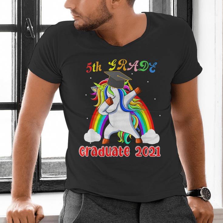 5th Grade Graduate Class 2021 Dabbing Unicorn Graduation Men's V-Neck T-Shirt