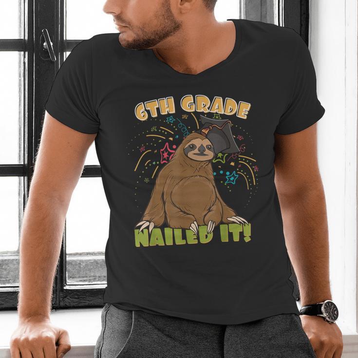 6th Grade Graduation Sloth Nailed It Class Of 2025 Men's V-Neck T-Shirt