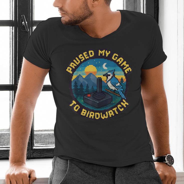 8-Bit Gamer Birder Blue Jay Arcade Nostalgia Nature Men's V-Neck T-Shirt 8-Bit Gamer Birder Blue Jay Arcade Nostalgia Nature Men's V-Neck T-Shirt