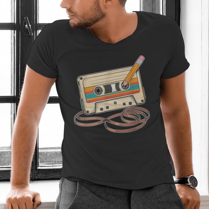 80s 90s Retro Party Costume Nostalgia Cassette Tape Pencil Men's V-Neck T-Shirt