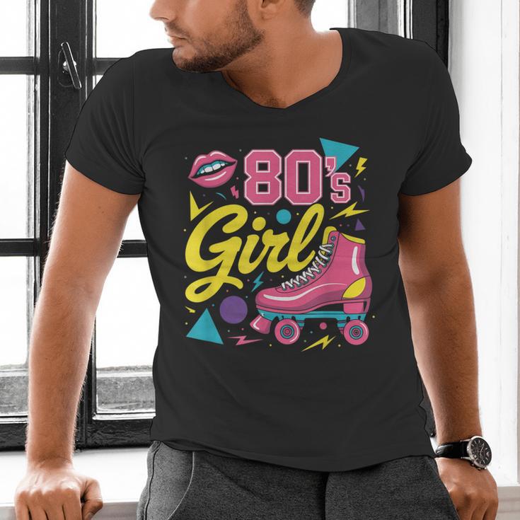 80's Girl Roller Skates Skating Eighties 1980s Nostalgia Men's V-Neck T-Shirt
