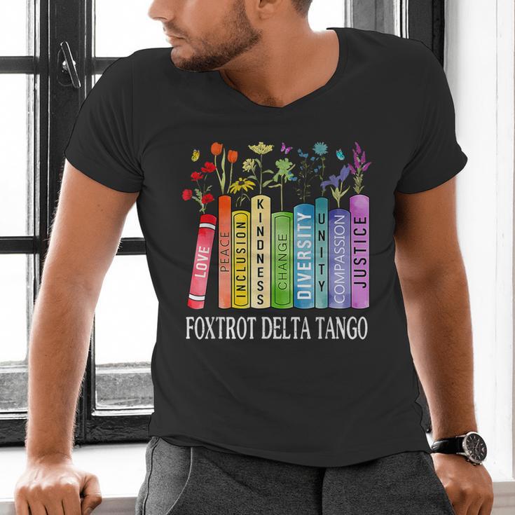8647 Foxtrots Tangos Deltas Book Flower Resist Book Lovers Men's V-Neck T-Shirt