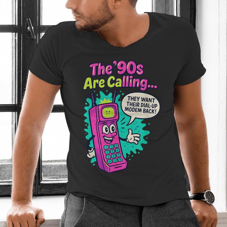 The 90s Are Calling Retro 90s Kid Nostalgia Gag Meme Men's V-Neck T-Shirt