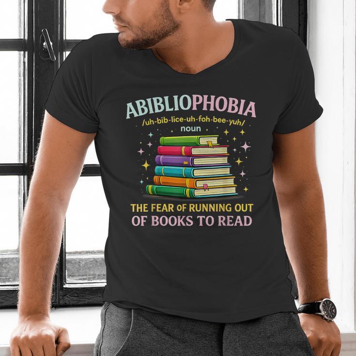 Abibliophobia Bibliophilia Abibliophobia Book Lovers Men's V-Neck T-Shirt
